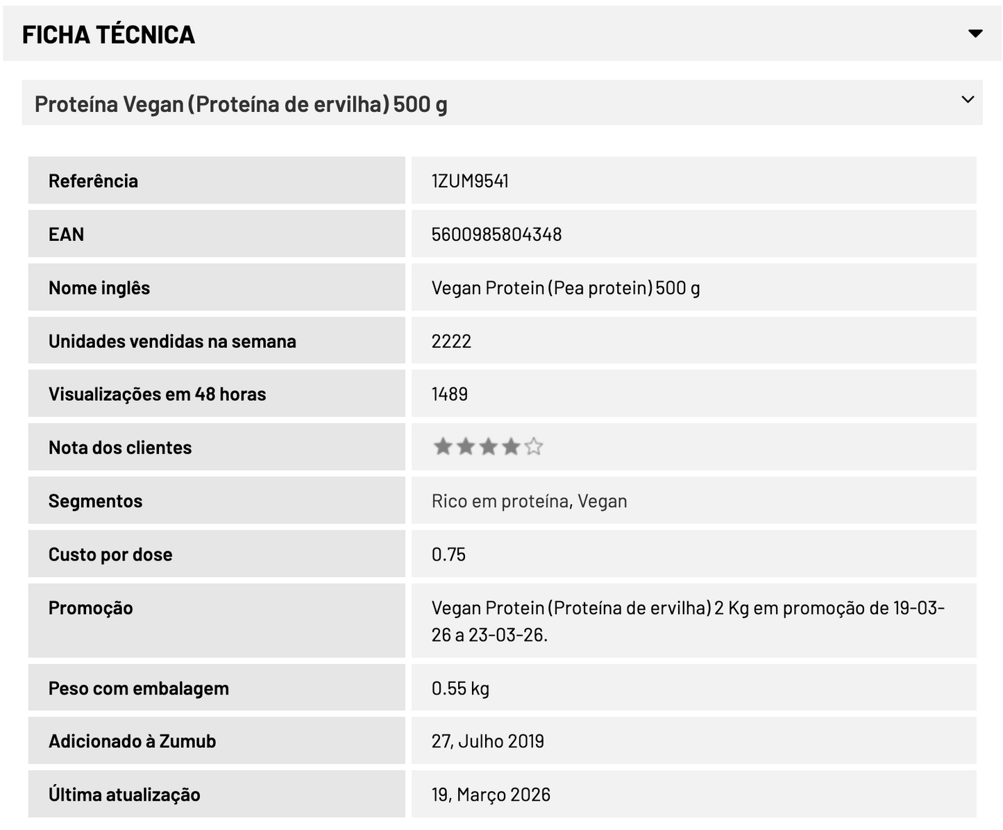 PROTEÍNA VEGAN (Proteína de ervilha)